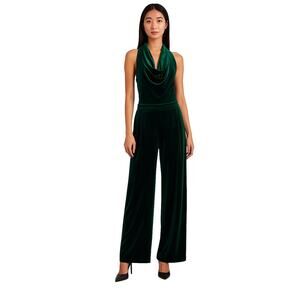 Skies Are Blue Hunter Green Velvet Sleeveless Jumpsuit XS NWT